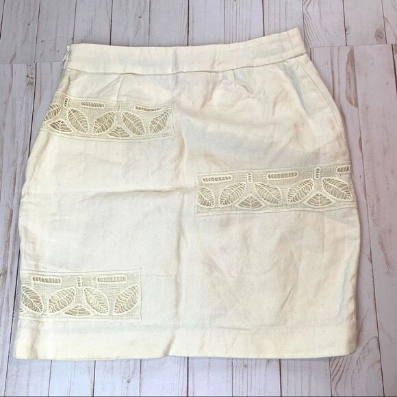 Anthropologie Moulinette Soeurs Bonsai Breeze Linen Leaf Ivory Skirt Size 2 - Picture 1 of 9